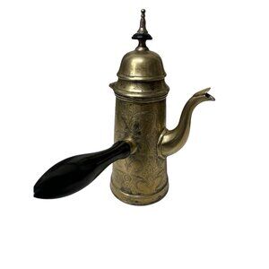 vintage Middle Eastern brass Dallah coffee pot with a long black handle